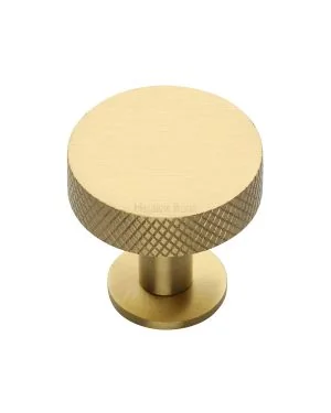 Heritage Brass Cabinet Knob Knurled Disc Design with Rose 32mm Satin Brass finish