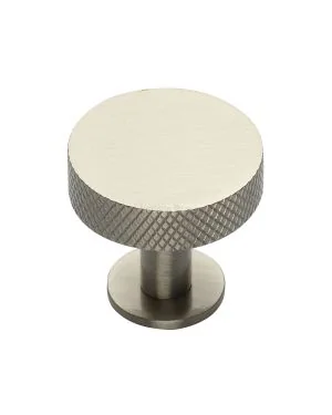 Heritage Brass Cabinet Knob Knurled Disc Design with Rose 32mm Satin Nickel finish