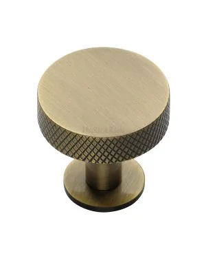 Heritage Brass Cabinet Knob Knurled Disc Design with Rose 38mm Antique Brass finish