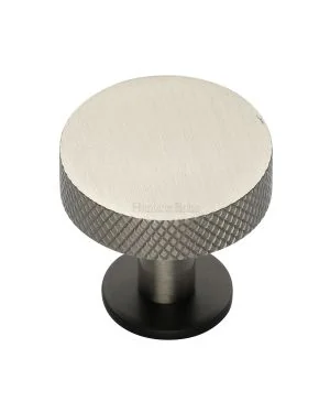 Heritage Brass Cabinet Knob Knurled Disc Design with Rose 38mm Matt Bronze/Satin Nickel finish
