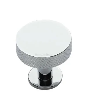 Heritage Brass Cabinet Knob Knurled Disc Design with Rose 38mm Polished Chrome finish