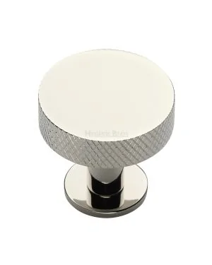 Heritage Brass Cabinet Knob Knurled Disc Design with Rose 38mm Polished Nickel finish