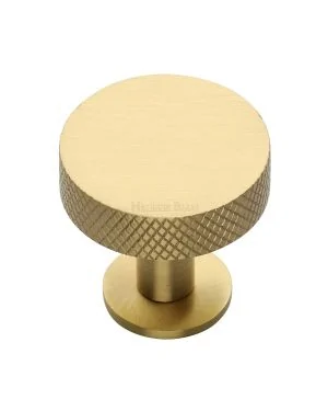 Heritage Brass Cabinet Knob Knurled Disc Design with Rose 38mm Satin Brass finish