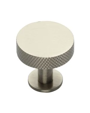 Heritage Brass Cabinet Knob Knurled Disc Design with Rose 38mm Satin Nickel finish