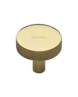 Heritage Brass Cabinet Knob Knurled Disc Design 32mm Polished Brass finish