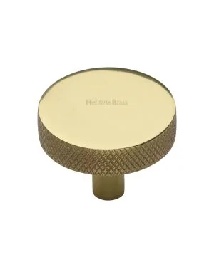 Heritage Brass Cabinet Knob Knurled Disc Design 38mm Polished Brass finish