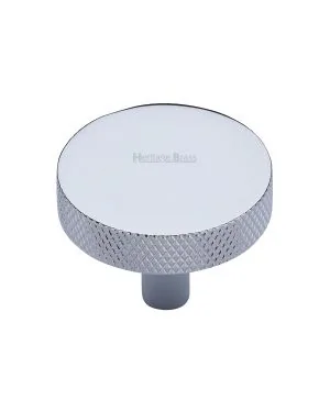 Heritage Brass Cabinet Knob Knurled Disc Design 38mm Polished Chrome finish