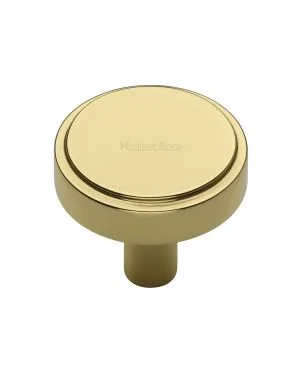 Heritage Brass Cabinet Knob Stepped Disc Design 38mm Polished Brass finish