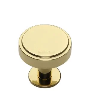 Heritage Brass Cabinet Knob Stepped Disc Design with Rose 32mm Polished Brass finish