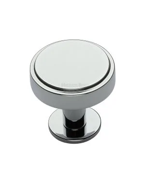 Heritage Brass Cabinet Knob Stepped Disc Design with Rose 32mm Polished Chrome finish