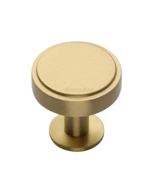 Heritage Brass Cabinet Knob Stepped Disc Design with Rose 32mm Satin Brass finish