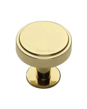 Heritage Brass Cabinet Knob Stepped Disc Design with Rose 38mm Polished Brass finish