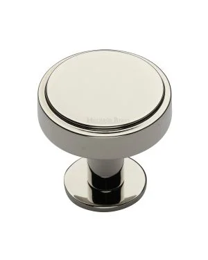 Heritage Brass Cabinet Knob Stepped Disc Design with Rose 38mm Polished Nickel finish