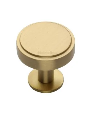 Heritage Brass Cabinet Knob Stepped Disc Design with Rose 38mm Satin Brass finish