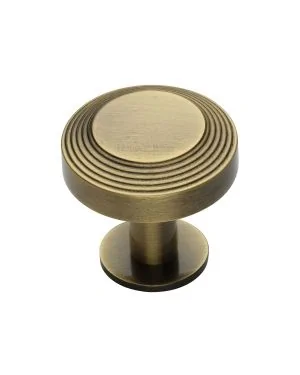 Heritage Brass Cabinet Knob Ridge Design with Rose 32mm Antique Brass finishUK Registered Design Number 6194410