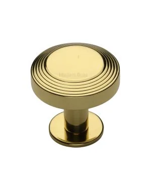 Heritage Brass Cabinet Knob Ridge Design with Rose 32mm Polished Brass finishUK Registered Design Number 6194410