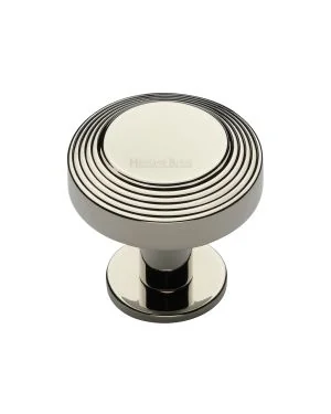 Heritage Brass Cabinet Knob Ridge Design with Rose 32mm Polished Nickel finishUK Registered Design Number 6194410