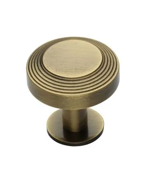 Heritage Brass Cabinet Knob Ridge Design with Rose 38mm Antique Brass finishUK Registered Design Number 6194410