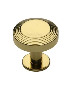Heritage Brass Cabinet Knob Ridge Design with Rose 38mm Polished Brass finishUK Registered Design Number 6194410