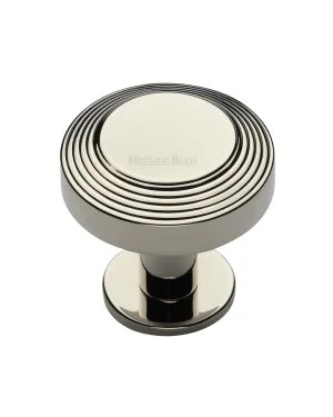 Heritage Brass Cabinet Knob Ridge Design with Rose 38mm Polished Nickel finishUK Registered Design Number 6194410