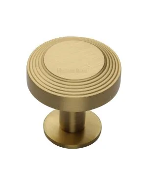 Heritage Brass Cabinet Knob Ridge Design with Rose 38mm Satin Brass finishUK Registered Design Number 6194410
