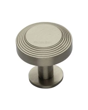 Heritage Brass Cabinet Knob Ridge Design with Rose 38mm Satin Nickel finishUK Registered Design Number 6194410
