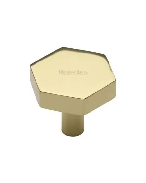 Heritage Brass Cabinet Knob Hexagon Design 32mm Polished Brass finish