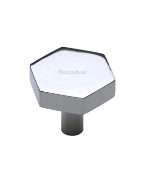 Heritage Brass Cabinet Knob Hexagon Design 32mm Polished Chrome finish
