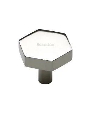 Heritage Brass Cabinet Knob Hexagon Design 32mm Polished Nickel finish