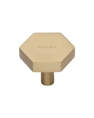 Heritage Brass Cabinet Knob Hexagon Design 32mm Satin Brass finish