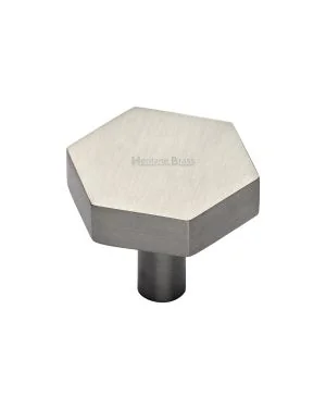 Heritage Brass Cabinet Knob Hexagon Design 32mm Satin Nickel finish