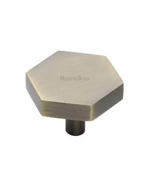 Heritage Brass Cabinet Knob Hexagon Design 38mm Antique Brass finish