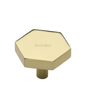 Heritage Brass Cabinet Knob Hexagon Design 38mm Polished Brass finish