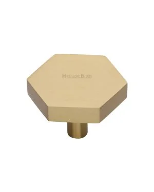 Heritage Brass Cabinet Knob Hexagon Design 38mm Satin Brass finish