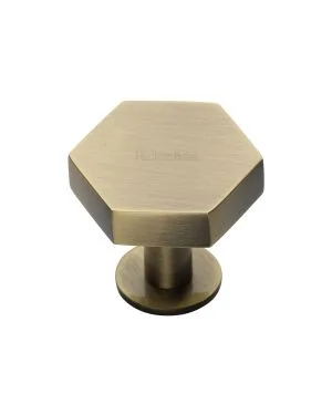 Heritage Brass Cabinet Knob Hexagon Design with Rose 32mm Antique Brass finish