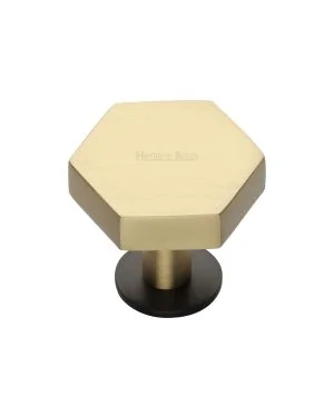 Heritage Brass Cabinet Knob Hexagon Design with Rose 32mm Matt Bronze/Satin Brass finish
