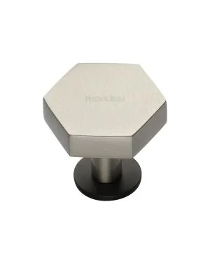 Heritage Brass Cabinet Knob Hexagon Design with Rose 32mm Matt Bronze/Satin Nickel finish