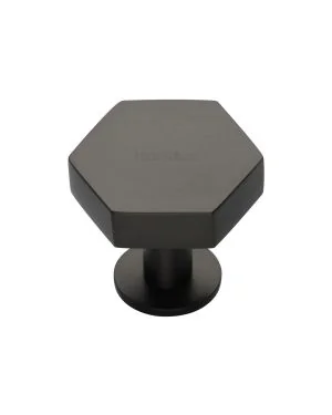 Heritage Brass Cabinet Knob Hexagon Design with Rose 32mm Matt Bronze finish