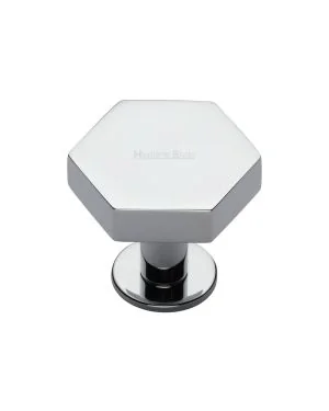 Heritage Brass Cabinet Knob Hexagon Design with Rose 32mm Polished Chrome finish