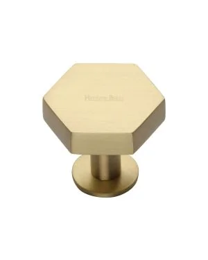 Heritage Brass Cabinet Knob Hexagon Design with Rose 32mm Satin Brass finish