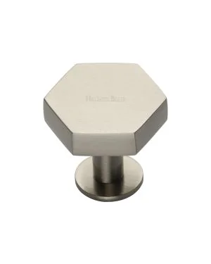 Heritage Brass Cabinet Knob Hexagon Design with Rose 32mm Satin Nickel finish