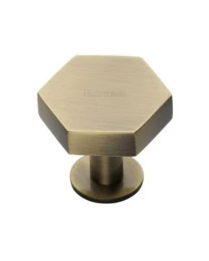 Heritage Brass Cabinet Knob Hexagon Design with Rose 38mm Antique Brass finish