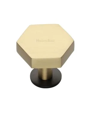 Heritage Brass Cabinet Knob Hexagon Design with Rose 38mm Matt Bronze/Satin Brass finish