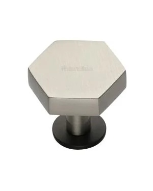 Heritage Brass Cabinet Knob Hexagon Design with Rose 38mm Matt Bronze/Satin Nickel finish