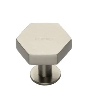 Heritage Brass Cabinet Knob Hexagon Design with Rose 38mm Satin Nickel finish