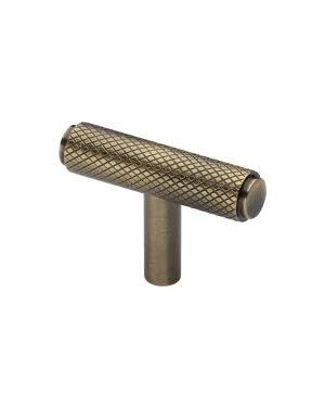 Heritage Brass Cabinet Knob Knurled T-Bar Design 45mm Antique Brass finish