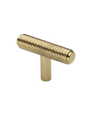 Heritage Brass Cabinet Knob Knurled T-Bar Design 45mm Polished Brass finish