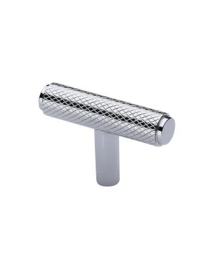 Heritage Brass Cabinet Knob Knurled T-Bar Design 45mm Polished Chrome finish