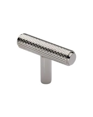 Heritage Brass Cabinet Knob Knurled T-Bar Design 45mm Polished Nickel finish