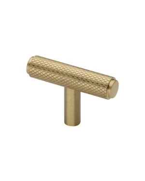 Heritage Brass Cabinet Knob Knurled T-Bar Design 45mm Satin Brass finish